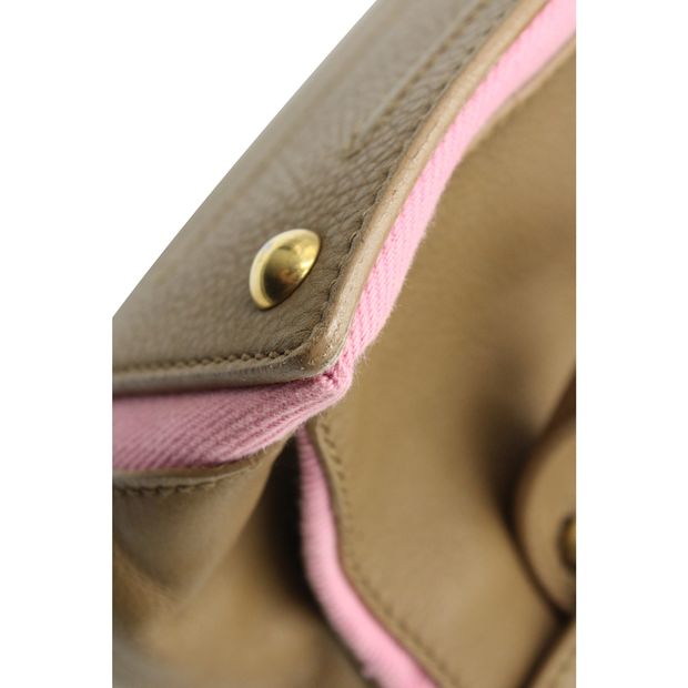 Taupe/Pink Leather and Canvas Muse Two Way Bag
