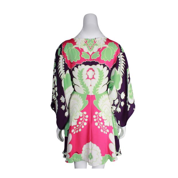 Valentino Retro- Colorful Print Mini Dress With Flared Sleeves