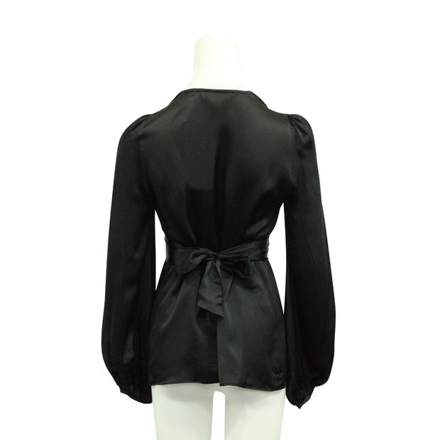 Contemporary Designer Black Silk Long Sleeved Top