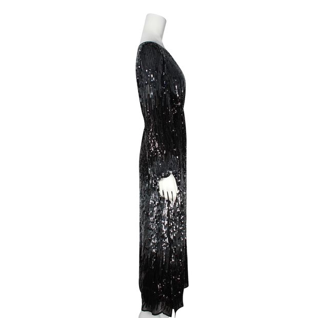 Rixo "Coco" Black Long Sleeved Sequined Long Dress