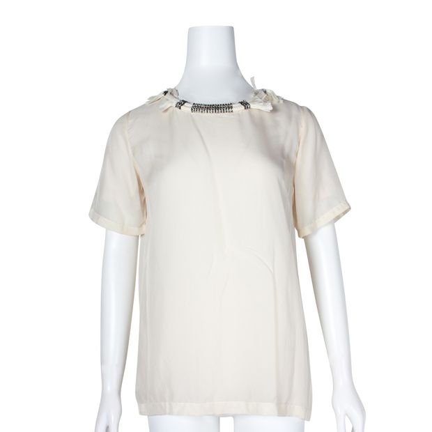 LANVIN Ivory Silk Top with Crystal Embellishments at Front