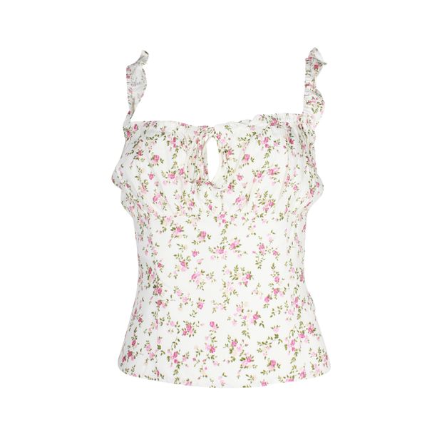 REFORMATION Ivory and Pink Floral Crop Top