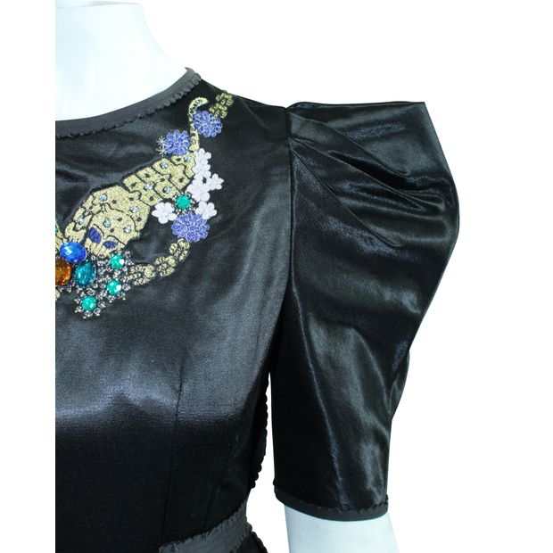 Sretsis Black Dress With Golden And Crystal Embellishments