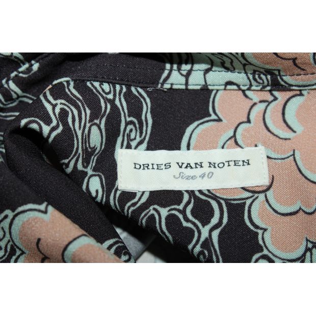 DRIES VAN NOTEN Cloud Print Tricolor Long Sleeve Top with Pleated Detail