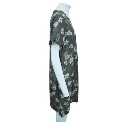 CONTEMPORARY DESIGNER Grey Floral Print Silk Dress