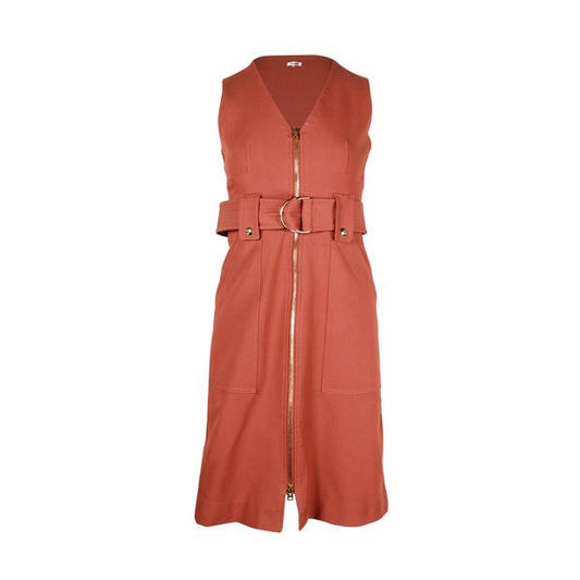 Diane von Furstenberg Zip-Front Belted Dress in Brown Cotton
