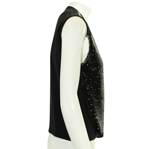 MAJE Black Sequined and Silk Top