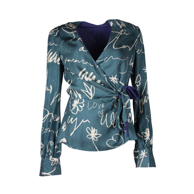 CONTEMPORARY DESIGNER Teal Green/Blue Printed Silk Shirt
