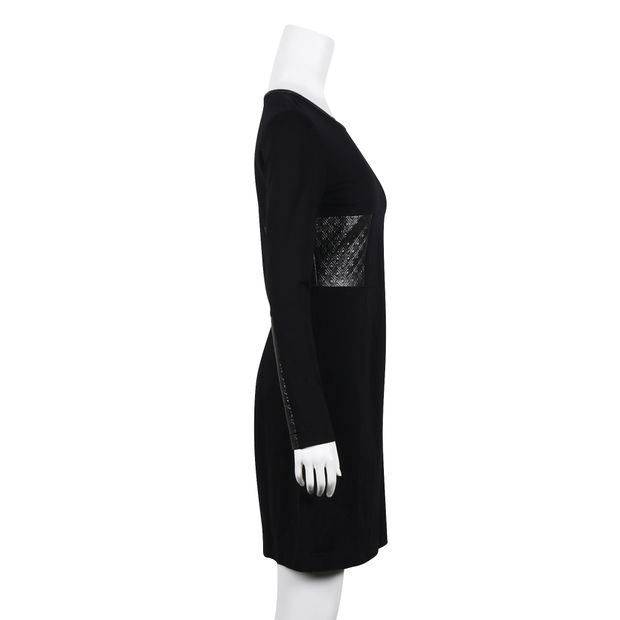 Black Long Sleeved Dress With Decorative Side Panels