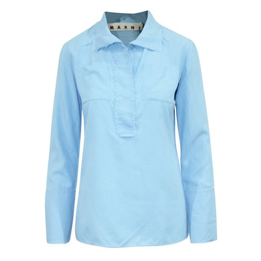 MARNI Light Blue Silk Shirt with Raw Hem