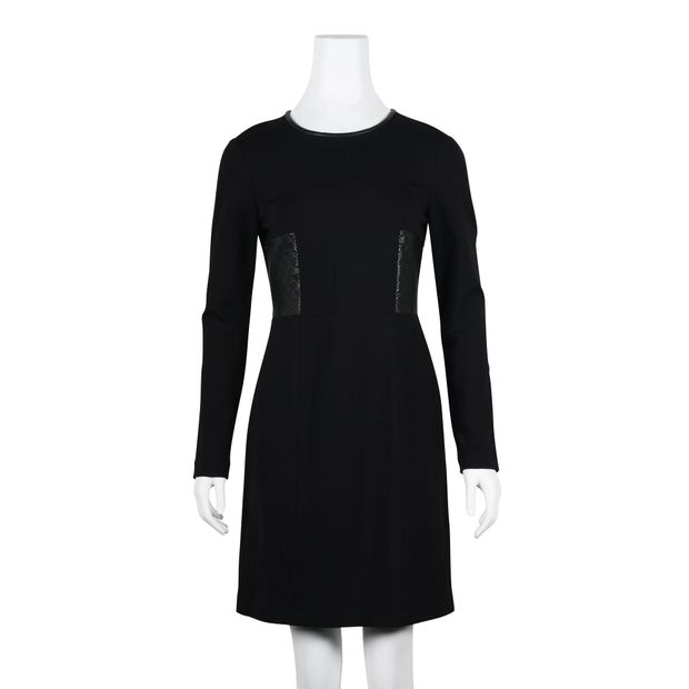 Black Long Sleeved Dress With Decorative Side Panels