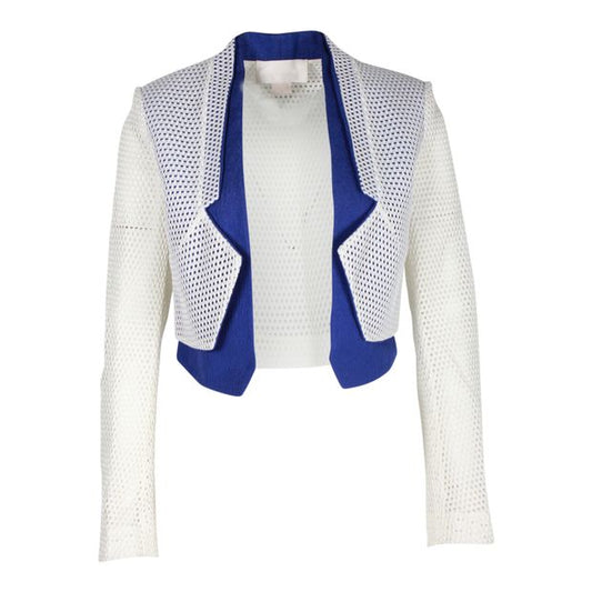 Antonio Berardi Cropped Perforated Blazer in White and Blue Polyester