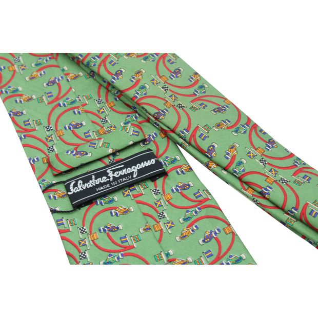 SALVATORE FERRAGAMO Green Print Silk Tie
