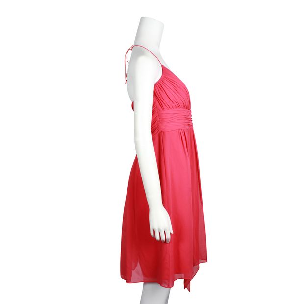Contemporary Designer Fuchsia Pleated Cocktail Dress