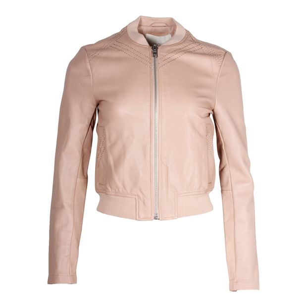 Maje Bomber Jacket in Pink Leather