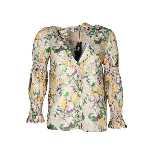 ALICE + OLIVIA Silk Cotton Floral Shirt with Smocking Detail