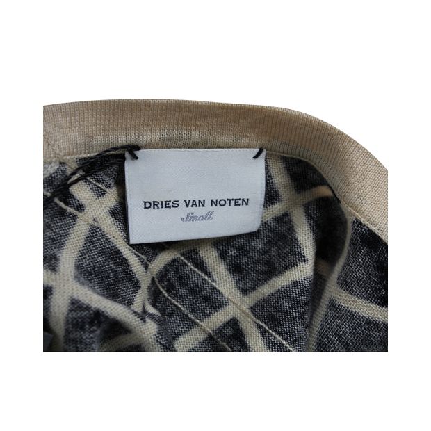 DRIES VAN NOTEN Black & Beige Knitted Top with Tie Back