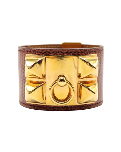 Collier de Chien Bracelet in Brique Lizard with Gold Hardware
