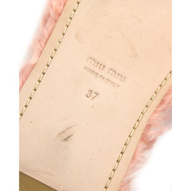 Miu Miu Pearl Embellished Slides in Pink Faux Fur