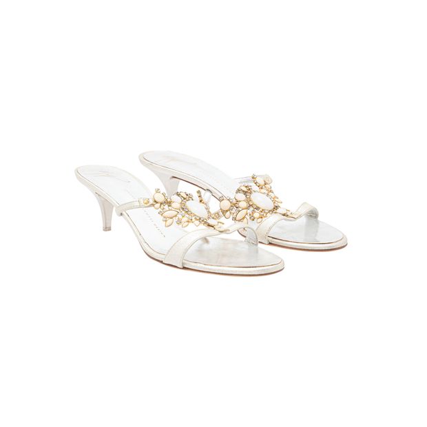 Giuseppe Zanotti White And Silver Embellished Sandal