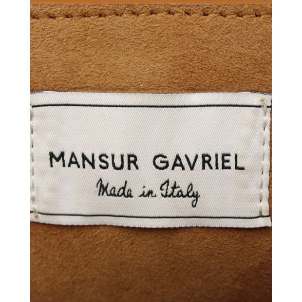 Mansur Gavriel Mini Volume Grosgrain Clutch in Brown Satin