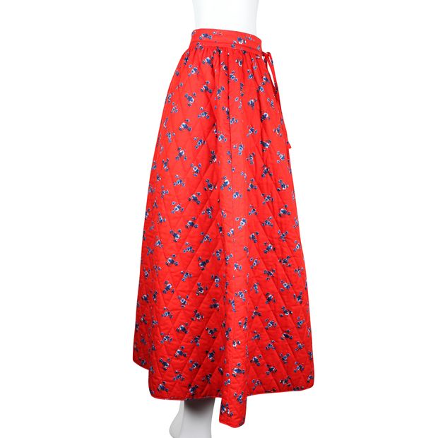 Kenzo Red And Blue Floral Print Quilted Skirt