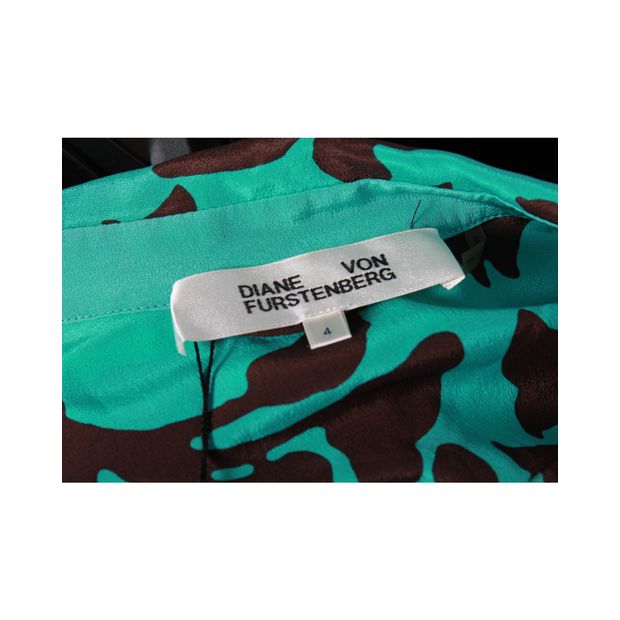 DIANE VON FURSTENBERG Turquoise & Brown Silk Shirt Dress