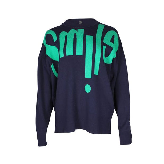 Sandro Paris Smile Print Sweater in Navy Blue Viscose