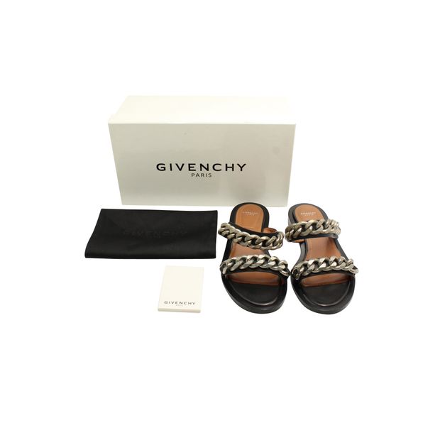 Givenchy Black Sandal With Silver Chain Detail