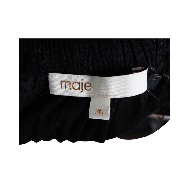 Maje Sleeveless V-Neck Romper in Metallic Black Polyester