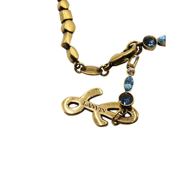 Lanvin Handwriting Embellished Logo Necklace in Gold Brass