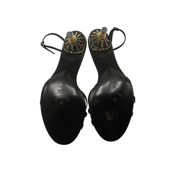 Salvatore Ferragamo Calipso 1956 Satin-Trimmed Sandals in Black Leather