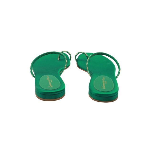 Gianvito Rossi Bottle Green Satin Flat Sandals One Toe