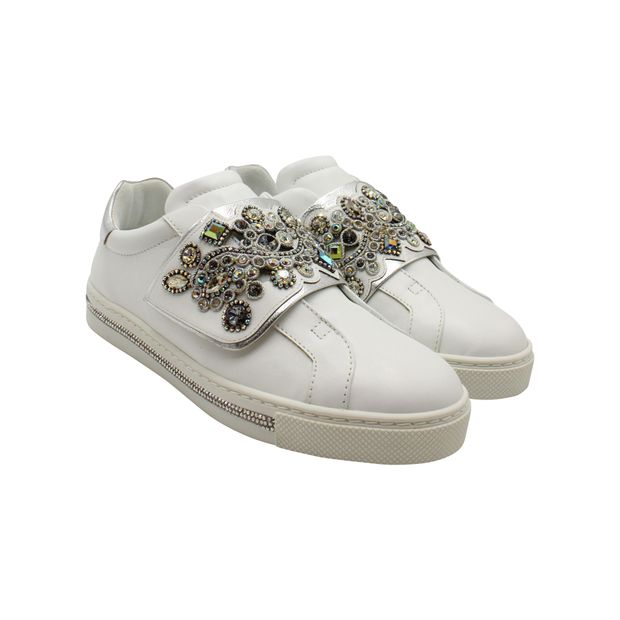 Rene Caovilla Embellished Sneakers in White Leather