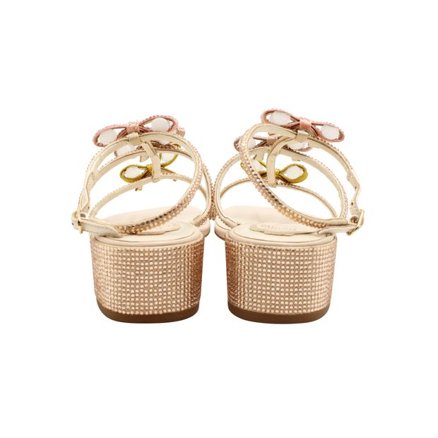 Rene Caovilla Champagne Glitter Sandals With Bows
