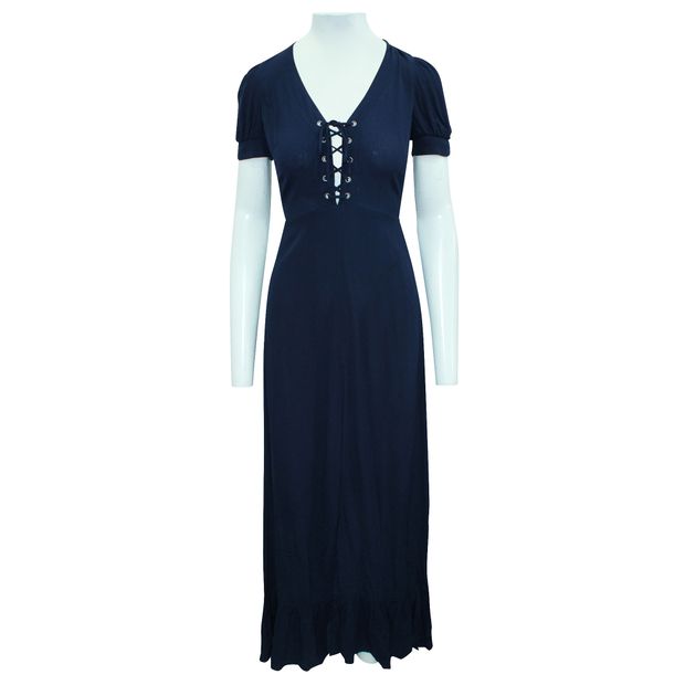 REFORMATION Maxi Blue Navy Dress with Front Tie