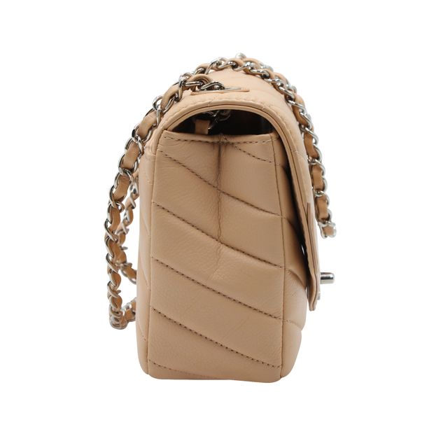 Chanel Nude Chevron Flap Bag With Silver Hardware