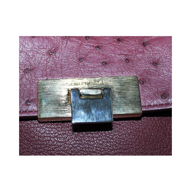 Balenciaga Burgundy Ostrich Leather Handbag