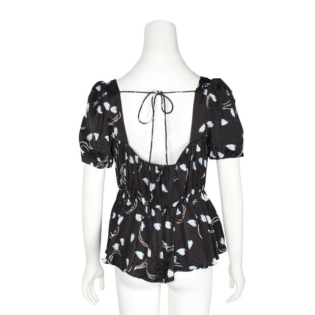 Self-Portrait Black Pattern Top With Short Sleeves