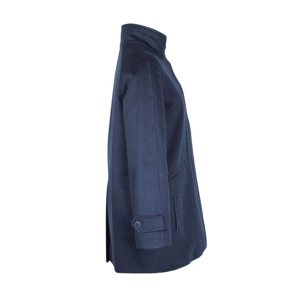 Loro Piana Funnel-Neck Over Coat in Blue Cashmere