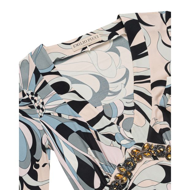 Emilio Pucci Multi Print Bejewelled Dress