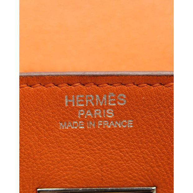 HERMÈS Birkin 30 Orange Swift PHW, Square K stamp