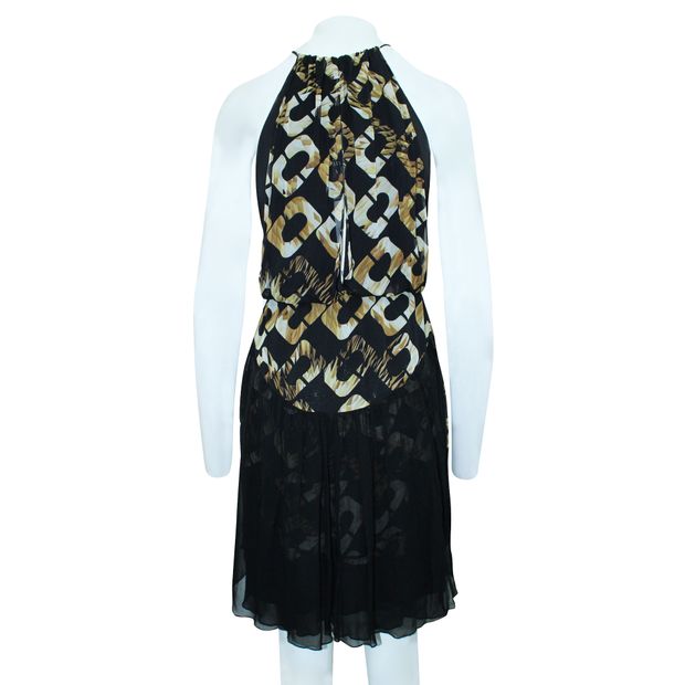 Diane Von Furstenberg Black And Yellow Print Silk Olesia Dress