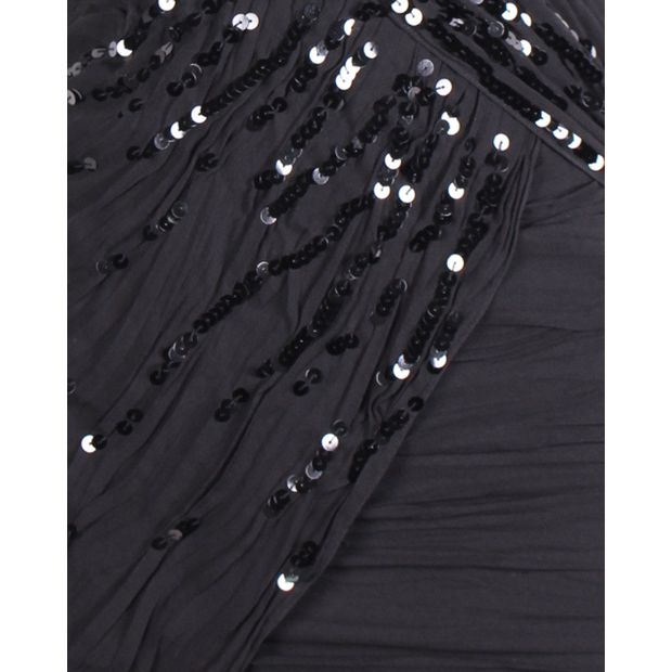 DIANE VON FURSTENBERG Strapless Black Silk Dress with Sequin