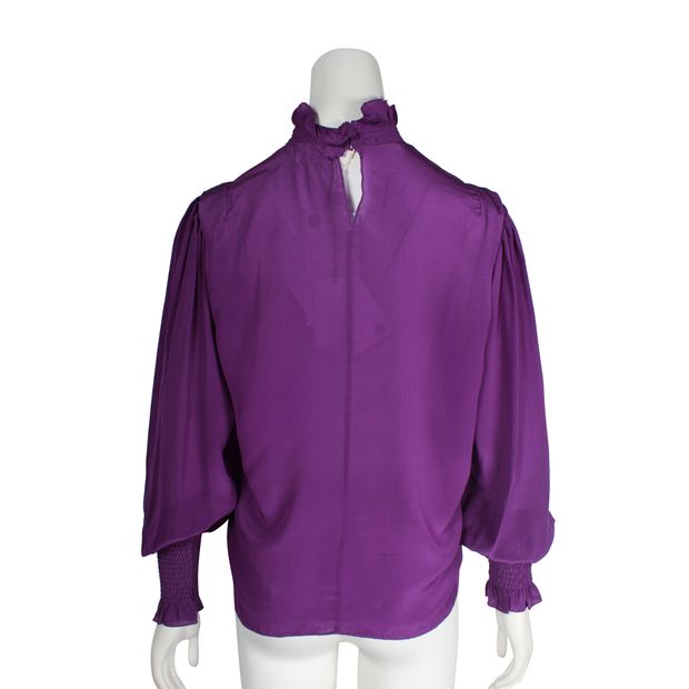 Isabel Marant Etoile Purple Silk High Neck Long Sleeved Top