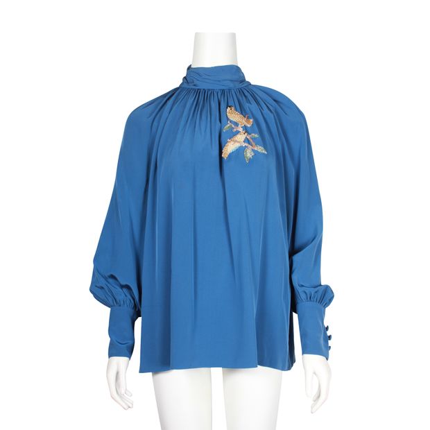 ALENA AKHMADULLINA Blue Blouse with Embroidered Birds