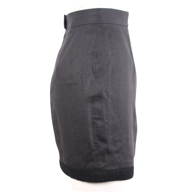 CHANEL High-Waist Linen Skirt with Tweed Details
