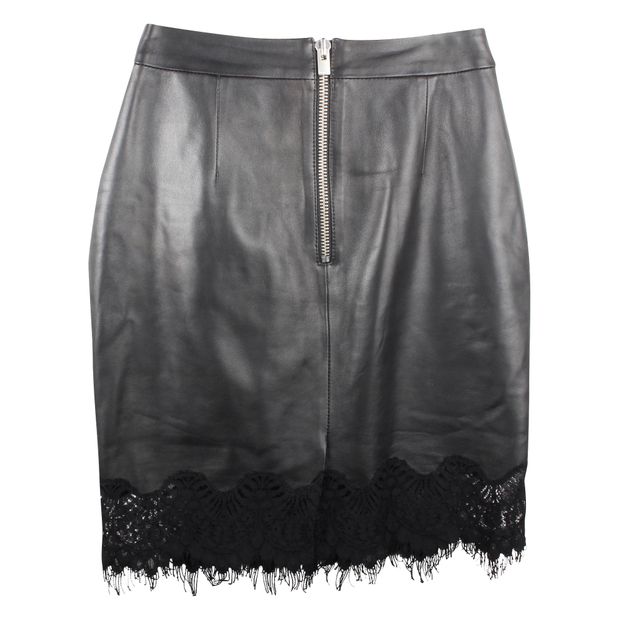 CONTEMPORARY DESIGNER Lambskin Skirt With Lace Embellishment