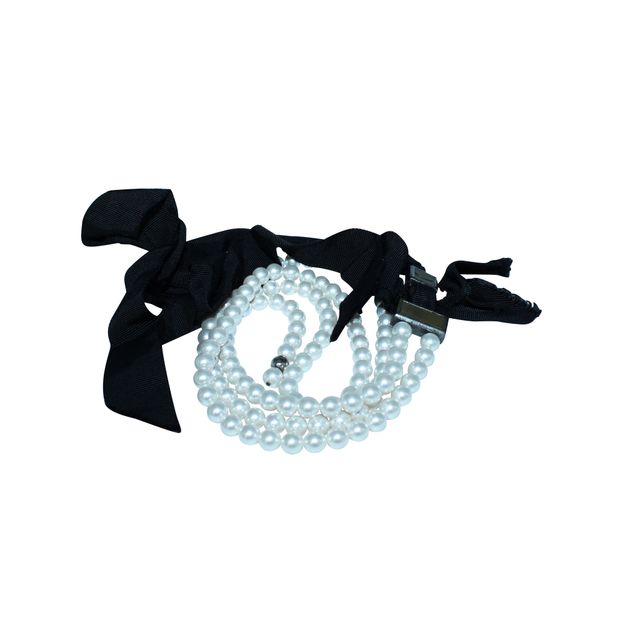 Lanvin Faux Pearls Necklace With Fabric Bows