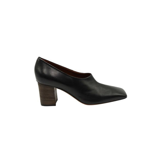 Celine Square-Toe Block Heel Shoes in Black Leather